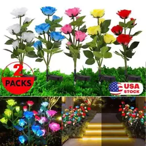 2Pcs Solar Power Rose Flower Garden Stake Outdoor landscape Lamp Yard LED Lights - Picture 1 of 17