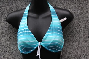 BIKINI PARTE SUPERIOR TALLA 36 (70B) DE ESPRIT TURQUESA BLANCO RAYAS CON AROS - Imagen 1 de 1