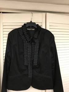 KENAR Large Blazer Black Long Sleeve Ruffled Jacket Pockets, Fully Lined, EUC! - Picture 1 of 3