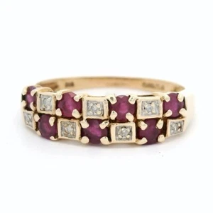 9ct Yellow Gold Diamond and Ruby Cluster Band Ring - Picture 1 of 6