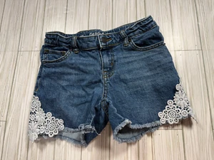 Cat & Jack Dark Wash Jean Shorts – Size L 10-12– Embroidered Flowers – Good - Picture 1 of 2