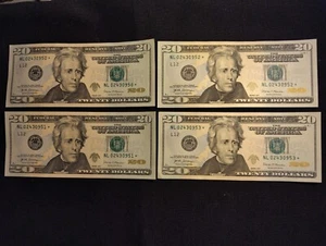 4 STAR NOTES CONSECUTIVE $20 EXCELLENT CRISP CONDITION - Picture 1 of 7