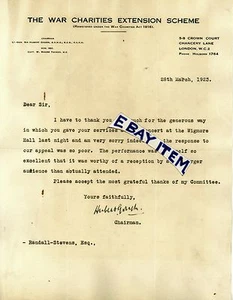 1923 LONDRES Letterhead GUERRA ESQUEMA DE EXTENSIÓN CARIDADES Teniente General HUBERT GOUGH - Imagen 1 de 1