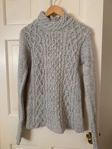 Irelands Eye Gray Cashmere Wool Cable Knit Long Sweater Size L Fisherman - Picture 1 of 10