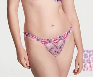 Victoria’s Secret DA Floral Embroidered Thong Panty Purple Mesh Medium NWT - Picture 1 of 4