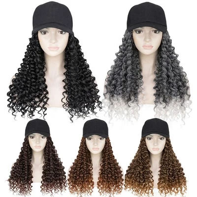 Perucas de cabelo da moda com boné de beisebol peruca encaracolada onda profunda tiara chapéu perucas ombre - Imagem 1 de 4