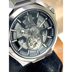 Bulova Men's Watch 98A179 Automatic Skeleton Dial Black Gunmetal Stainless Steel - Picture 1 of 13