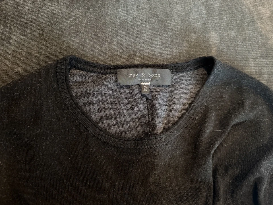 Rag & Bone Men's Black Merino Wool Sweater w/Rolled Cuffs/Hem. Size XL EUC - Image 1 of 3