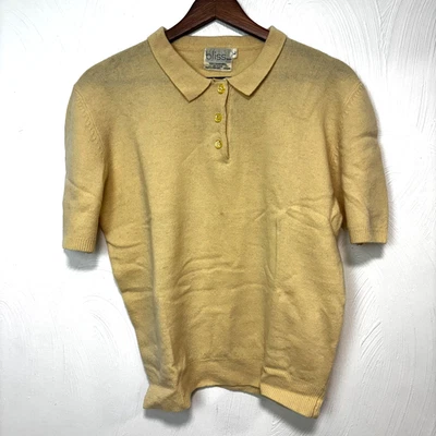 Suéter Pullover Polo Manga Corta Lana de Cordero Amarillo Bliss Botones Años 80 Para Mujer L Foto 1 de 4