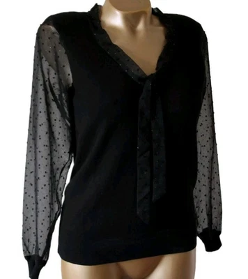 Blusa Jersey Monzón Negra Adornada 2 en 1 Reino Unido S Manga Larga Distintivo Trabajo Foto 1 de 4