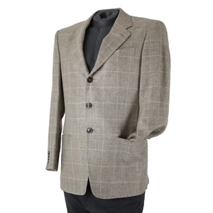 Armani Saks Sz 40 Light Brown White Lined Three Button Silk Wool Linen Jacket - Bild 1 von 22