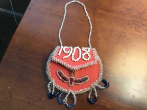 Antica borsa, borsa souvenir nativi irochesi con perline, datata 1908 - Foto 1 di 7