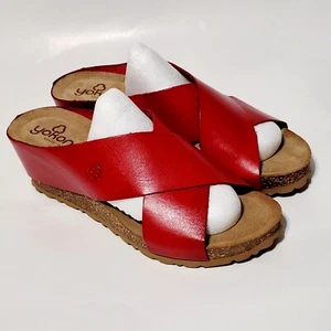 Yokono Candela Red Leather Criss Cross Cork Wedge Slip on Sandals Wms 9US 40EU - Picture 1 of 22