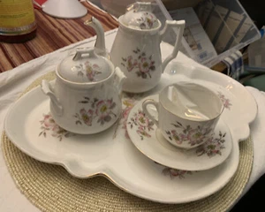 Antique Oscar Gunther Limoges Porcelain Handpainted Serving Tray, teapot & cup - Picture 1 of 13