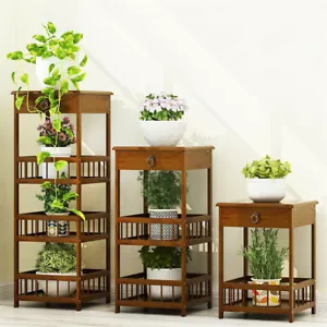Vintage Indoor Plant Stand Tall Nightstand Drawer End Table Beside Storage Shelf - Picture 1 of 14
