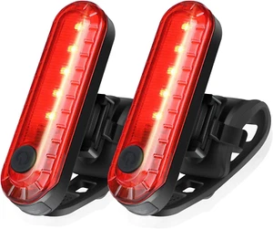 USB Rechargeable LED Bike Tail Light 2 Pack Safety Flashlight 4 Modes 2 Cables - Picture 1 of 11