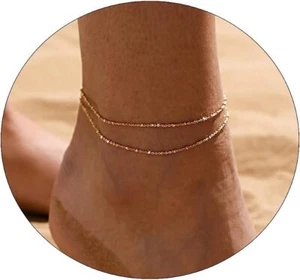 Dainty Anklet for Women - 14K Gold Plated Waterproof Ankle Bracelet | Square Dot - Picture 1 of 6