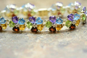 14K Yellow Gold 33cts Topaz Peridot Amethyst Bracelet Diamond Vintage - Picture 1 of 8