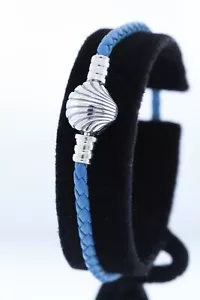 Pandora Moments Seashell Clasp Turquoise Leather Bracelet, 598951C01 - Picture 1 of 10