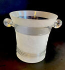 VTG Ice Bucket / Vase ~ Satin Glass Rolled Applied Handles Ribbed Crystal