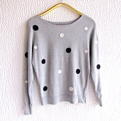 Suéter Pullover Gris Marfil Negro Lunares Viscosa Nylon Crewel Lunares Pequeño Foto 1 de 4
