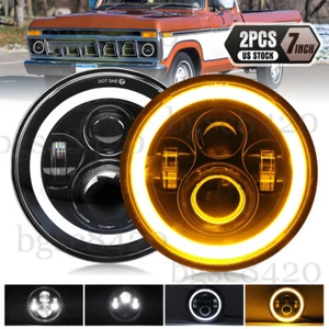 For 1953-1977 Ford F-100 F-250 F-350 Pickup Pair 7" inch LED Headlights Halo DRL - Picture 1 of 12