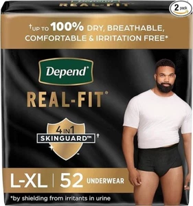 Depend Real Fit Incontinence Underwear for Men, Max Absorbency L/XL Black 52ct - Picture 1 of 1