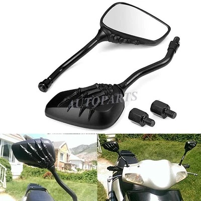 UNIVERSAL BLACK SKULL SKELETON HAND REARVIEW MIRRORS FOR MOTORCYCLE 8MM OR 10MM - Image 1 of 4