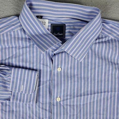 Camisa David Donahue Para Hombre Talla 20 Azul Blanco Rayas Vestido Abotonado Manga Larga Foto 1 de 4
