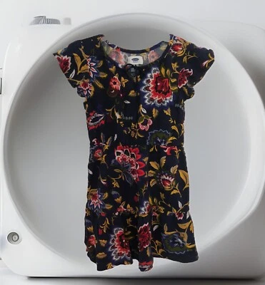 Vestido para Niña Talla Pequeña 6-7 Azul Marino Floral Manga Casquillo Cintura Elástica Azul Marino Antiguo Foto 1 de 4