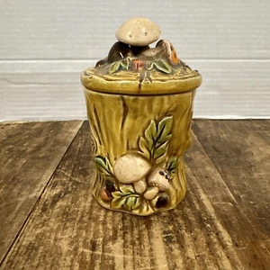Vintage Lefton Mushroom Forest Sugar Bowl / Jam Pot 6358 5" 1970 Ceramic - Picture 1 of 13