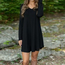 Autumn Winter Women V-Neck Casual Long Sleeve Evening Party Short Mini Dress