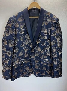 Statement Italy Mens Blazer Exclusive Navy Blue floral Gold 46R NYE Vegas - Picture 1 of 14