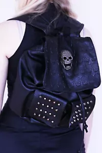 SKULL HEAD GOTHIC BAG Rucksack TASSEL Tie Black Backpack Schule Rock Goth GOTHX - Bild 1 von 4