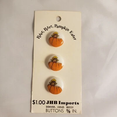 Vintage JHB Imports Peter Peter Pumpkin Eater Carded Buttons 5/8" Pack Of (3) - Image 1 of 4