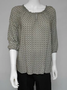 DAISY FUENTES SCHWARZ & CREME GEOMETRISCHER DRUCK DAMEN BLUSE GRÖSSE MEDIUM - A5/8 - Bild 1 von 3
