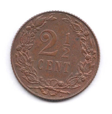 🔴NETHERLANDS   2 1/2  Cent 1904  KM# 134🔴 - Image 1 of 2