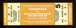 Peyton Manning Senior 1997 - Tennessee Vols Football Ticket Southern Miss Full - Picture 1 of 1