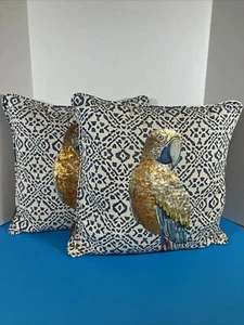 ALLEN + ROTH SEQUIN EMBROIDERED PARROT INDOOR/OUTDOOR PILLOWS (2) Set Of Two - Picture 1 of 4