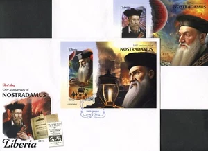 LIBERIA 2023 520th ANNIVERSARY OF NOSTRADAMUS SOU/SHEET SET FIRST DAY COVERS - Picture 1 of 1