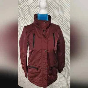 KIDS YOUTH zip up nylon long sleeve hooded burgundy coat/jacket (Size 9-10Y) - Picture 1 of 5