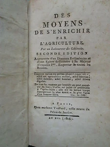 DES MOYENS DE S'ENRICHIR PAR L'AGRICULTURE, 1804 + ELEMENS D'AGRICULTURE, 1795. - Picture 1 of 12