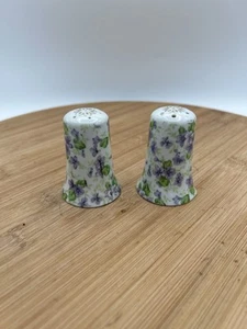 Vtg Lefton China Salt and Pepper Shakers Violet Chintz 665V 2 3/8”H NO STOPPERS - Picture 1 of 4