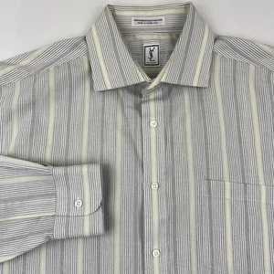 Yves Saint Laurent YSL Men’s Button Down Shirt Size 16 34-35 White Gray Striped - Picture 1 of 8