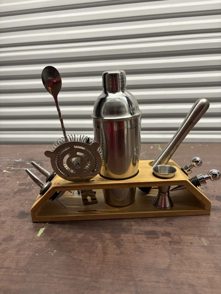 Kit de camarero de 12 piezas con coctelera de 750 ml y soporte de bambú Foto 1 de 4