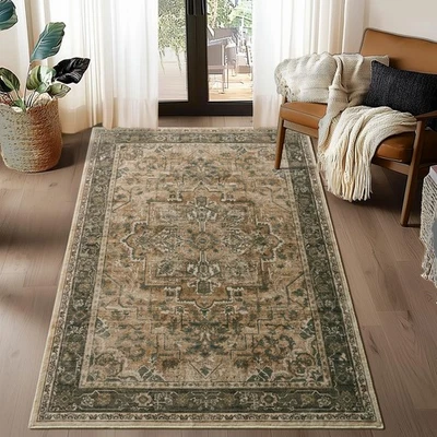 Retro Distressed 3x5 Area Rugs Washable Non Slip, Medallion Printed Small Foy... - Image 1 of 4