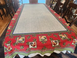 Vintage Französische Land Tischdecke Hühner Hähne Grün Bauernhaus 58 "x 100" - Bild 1 von 16