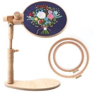 Beech Wood Adjustable Rotated Embroidery Hoop Stand with 2 Pcs 6'' 8'' Embroi... - Picture 1 of 6