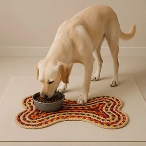 Handmade Dog Bone Feeding Mat Colorful Cotton Pet Food-Water Bowl Rug Eco-Friend - Picture 1 of 4