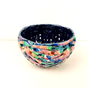 Barbara Cahn Studio Art Pottery Porcelain Rainbow Tangle Basket Bowl - SIGNED! - Picture 1 of 6
